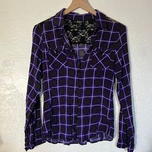 Southpole size M purple plaid long sleeve blouse